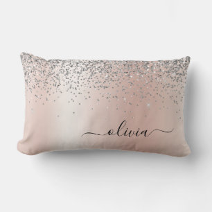 Ro Guld - Rosa Silver Glitter Monogram Lumbarkudde
