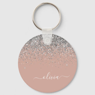 Ro Guld Rosa Silver Glitter Monogram Nyckelring