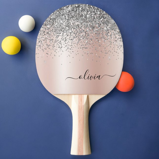 Ro Guld -  Rosa Silver Glitter Monogram Pingisracket (Skapare uppladdad)