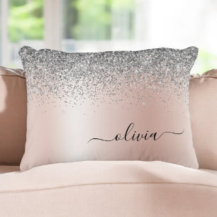 Ro Guld -  Rosa Silver Glitter Monogram Prydnadskudde