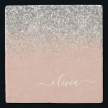 Ro Guld  Rosa Silver Glitter Monogram Stenunderlägg<br><div class="desc">Ro Guld -  Rosa och Glitter Gnistra Silver Skript Monogram Namn Stone Tile. Det gör perfekt studenten,  söt 16-årsdag,  bröllop,  möhippa,  årsdag,  babydusch eller bachelorette-fest till någon som kärlek glam lyx och chic stilar.</div>