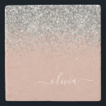 Ro Guld  Rosa Silver Glitter Monogram Stenunderlägg<br><div class="desc">Ro Guld -  Rosa och Glitter Gnistra Silver Skript Monogram Namn Stone Tile. Det gör perfekt studenten,  söt 16-årsdag,  bröllop,  möhippa,  årsdag,  babydusch eller bachelorette-fest till någon som kärlek glam lyx och chic stilar.</div>
