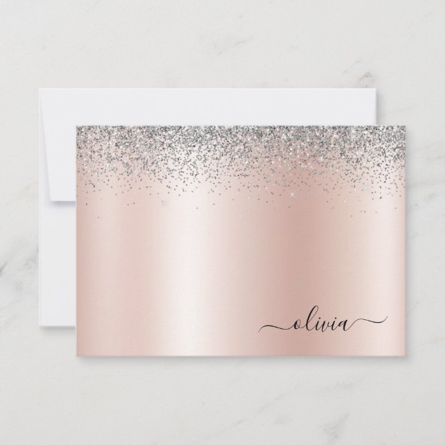 Ro Guld -  Rosa Silver Glitter Monogram Tack Kort (Framsida)