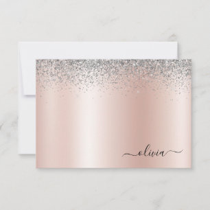 Ro Guld - Rosa Silver Glitter Monogram Tack Kort