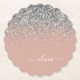 Ro Guld Rosa Silver Glitter Monogram Underlägg Papper