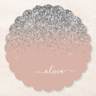 Ro Guld  Rosa Silver Glitter Monogram Underlägg Papper