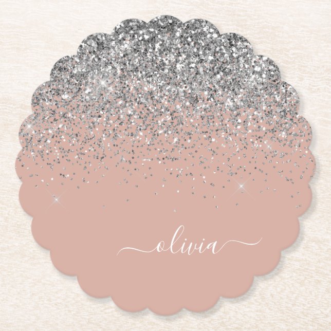 Ro Guld  Rosa Silver Glitter Monogram Underlägg Papper (Framsida)
