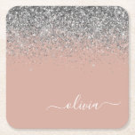 Ro Guld  Rosa Silver Glitter Monogram Underlägg Papper Kvadrat<br><div class="desc">Ro Guld -  Rosa och Silver Gnistra Glitter Skript Monogram Namn Papper Underlägg. Det gör perfekt studenten,  födelsedag,  bröllop,  möhippa,  årsdag,  babydusch eller bachelorette-fest till någon som glam lyx och chic stilar.</div>