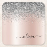 Ro Guld -  Rosa Silver Glitter Monogram Underlägg Papper Kvadrat<br><div class="desc">Ro Guld -  Rosa och Silver Faux Foil Metallic Gnistra Glitter Brushed Metall Monogram Namn Papper Underlägg . Det gör perfekt studenten,  födelsedag,  bröllop,  möhippa,  årsdag,  babydusch eller bachelorette-fest till någon som glam lyx och chic stilar.</div>
