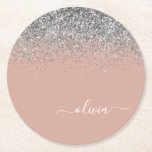Ro Guld  Rosa Silver Glitter Monogram Underlägg Papper Rund<br><div class="desc">Ro Guld -  Rosa och Silver Gnistra Glitter Skript Monogram Namn Papper Underlägg. Det gör perfekt studenten,  födelsedag,  bröllop,  möhippa,  årsdag,  babydusch eller bachelorette-fest till någon som glam lyx och chic stilar.</div>