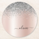 Ro Guld -  Rosa Silver Glitter Monogram Underlägg Papper Rund<br><div class="desc">Ro Guld -  Rosa och Silver Faux Foil Metallic Gnistra Glitter Brushed Metall Monogram Namn Papper Underlägg . Det gör perfekt studenten,  födelsedag,  bröllop,  möhippa,  årsdag,  babydusch eller bachelorette-fest till någon som glam lyx och chic stilar.</div>