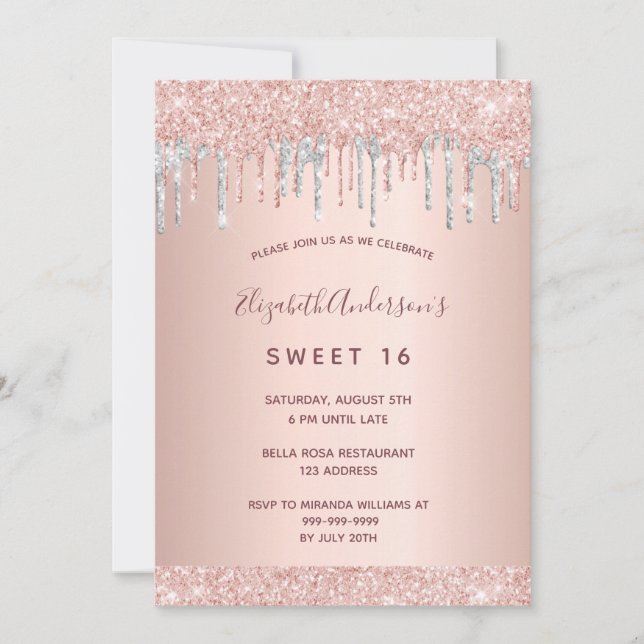 Ro guld rosa silver Söt 16 Inbjudningar (Framsida)