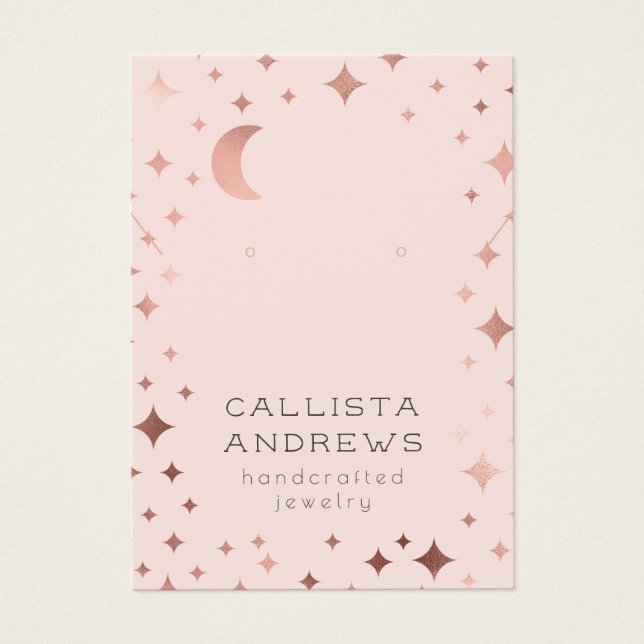 Ro Guld Rosa Stars Måne Earring Necklace Visning Visitkort (Framsidan)