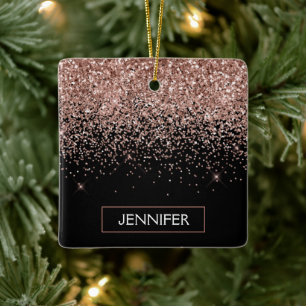 Ro Guld - Rosa Svarta Glitter-Gnistran Namn Julgransprydnad Keramik