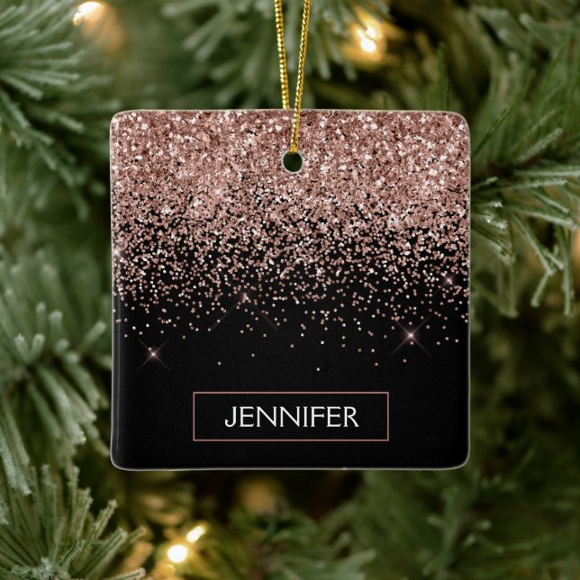 Ro Guld -  Rosa Svarta Glitter-Gnistran Namn Julgransprydnad Keramik (Träd)