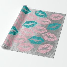 Ro Guld Rosa Teal Silver Läppar Glitter Grungy Presentpapper