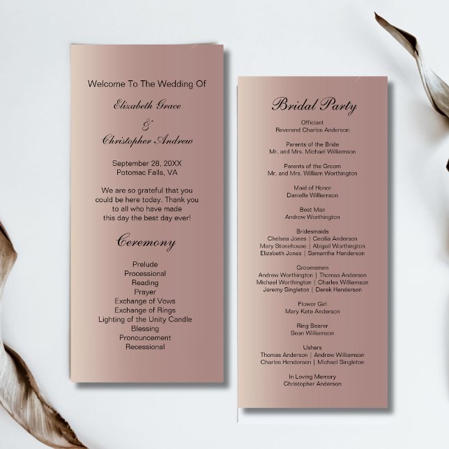 Ro Guld Rosa Trendig  Modern Bröllopsprogram Meny (Rose Gold Pink Modern Trendy Wedding Program Cards)