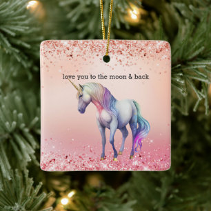 Ro Guld Rosa Unicorn Gnistra Julgransprydnad Keramik