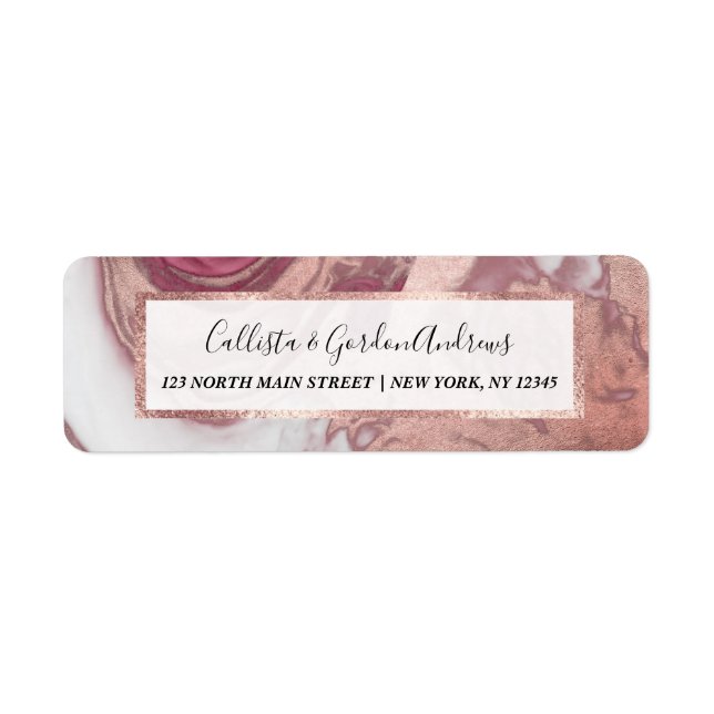 Ro Guld Rosa Vit målad Girly Abstrakt Marble Returadress Etikett (Framsidan)