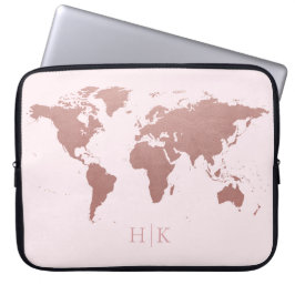 Ro Guld Rosa World Map Elegant Monogramme Laptop Fodral