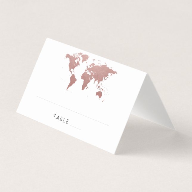 Ro Guld-Rosa World Map Wanderllust Place Card Visitkort (Framsida)