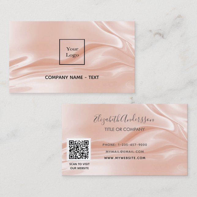 Ro guld satin silke elegant QR-logotyp,  Visitkort (Fram/baksida)