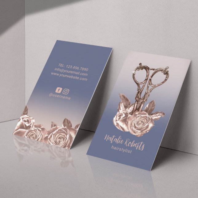 Ro Guld Scissor Lila Hair Stylist Salon Visitkort (Skapare uppladdad)