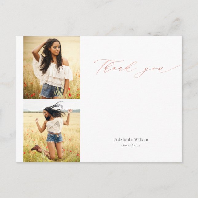 Ro Guld Script 2 Photo Studenten Tack Vykort (Framsida)