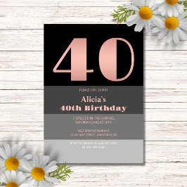 Ro Guld Script Black Grått Rand 40:e födelsedagen Inbjudningar