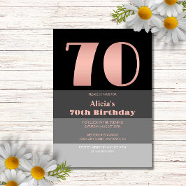 Ro Guld Script Black Grått Rand 70:e födelsedagen Inbjudningar