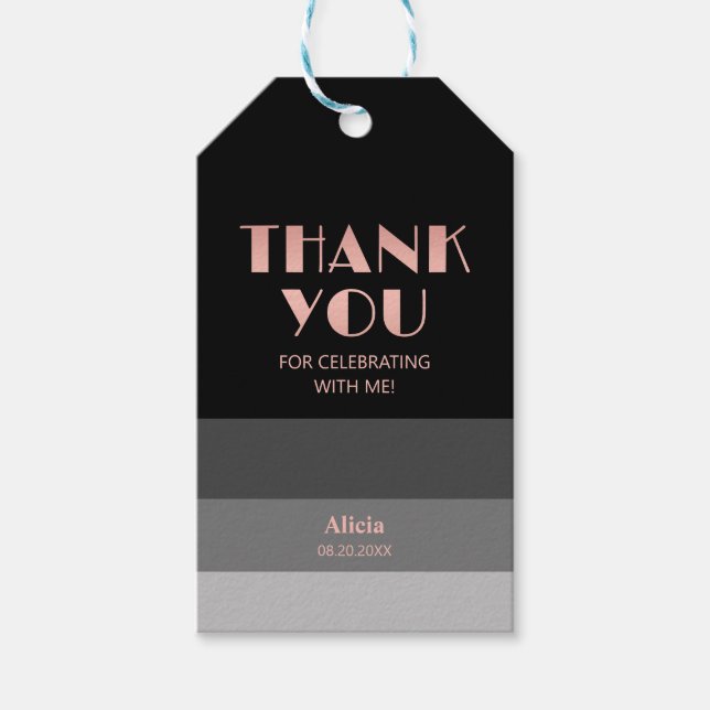 Ro Guld Script Black Grått Rand Tack Presentetikett (Framsidan)