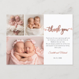 Ro Guld Script Girl Twillingars Baby Photo Tack Vykort
