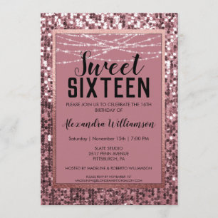 Ro Guld Sequin/Glitter Sweet 16 Födelsedagsfest Inbjudningar