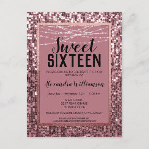 Ro Guld Sequin/Glitter Sweet 16 Födelsedagsfest Vykort