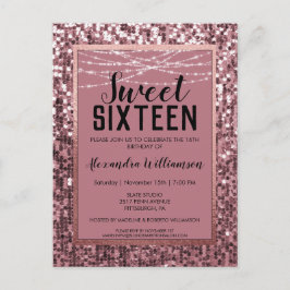 Ro Guld Sequin/Glitter Sweet 16 Födelsedagsfest Vykort