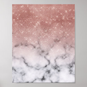 Ro Guld Sequin Glitter White Marble Ombre Poster