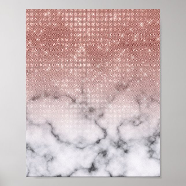 Ro Guld Sequin Glitter White Marble Ombre Poster (Framsidan)