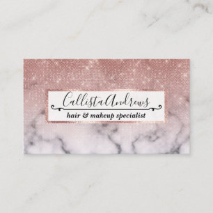 Ro Guld Sequin Glitter White Marble Ombre Visitkort
