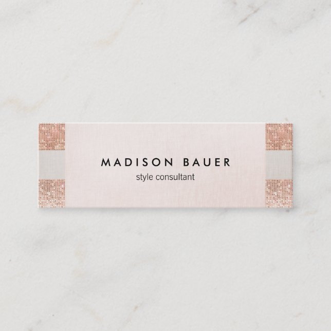 Ro Guld Sequin Rosa Linen Beauty Salon Stylist Mini Visitkort (Framsida)