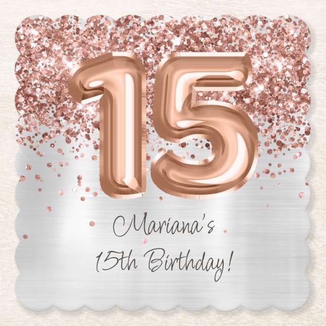 Ro Guld Silver 15:e Födelsedagsfesten Underlägg Papper (Framsida)