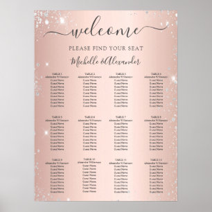 Ro guld silver, bröllop, sittplatsplan för glitter poster