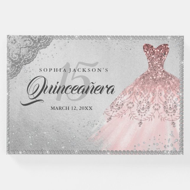 Ro Guld Silver Diamond Gnistra Gown Quinceanera Gästböcker (Framsida)