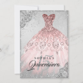 Ro Guld Silver Diamond Gnistra Gown Quinceanera Inbjudningar