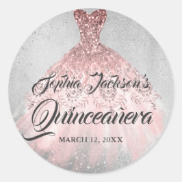 Ro Guld Silver Diamond Gnistra Gown Quinceanera Runt Klistermärke