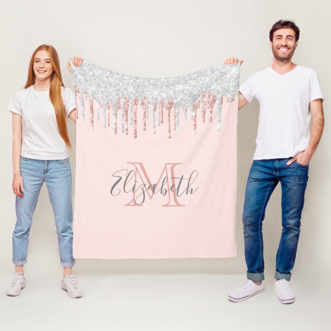 Ro guld silver droppar rosa i monogrammet  glitter fleecefilt (På plats)