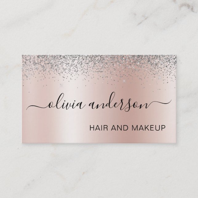 Ro Guld Silver Glitter Hair Makeup Salon Visitkort (Framsida)
