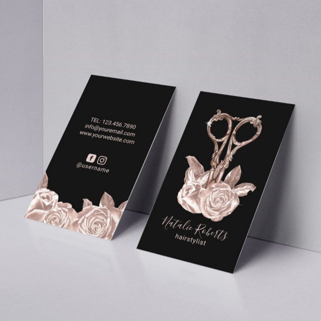 Ro Guld Sissor & Flowers Hair Stylist Salon Visitkort (Skapare uppladdad)