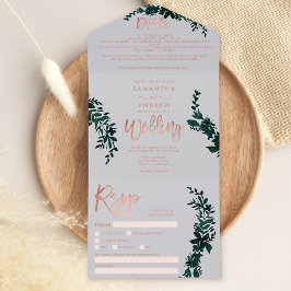 Ro guld-skript Blommigt grått elegant bröllop