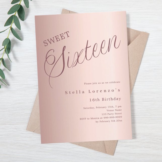 Ro guld-skript elegant Sweet 16 Inbjudningar (Skapare uppladdad)