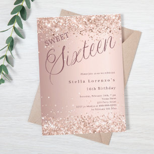 Ro guld skript glitter Sweet 16 Inbjudningar
